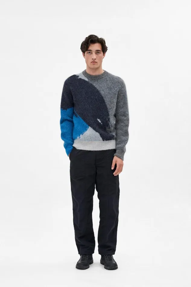 Men Norse Projects Knitwear Arild Alpaca Mohair Jacquard Sweater Grey Melange
