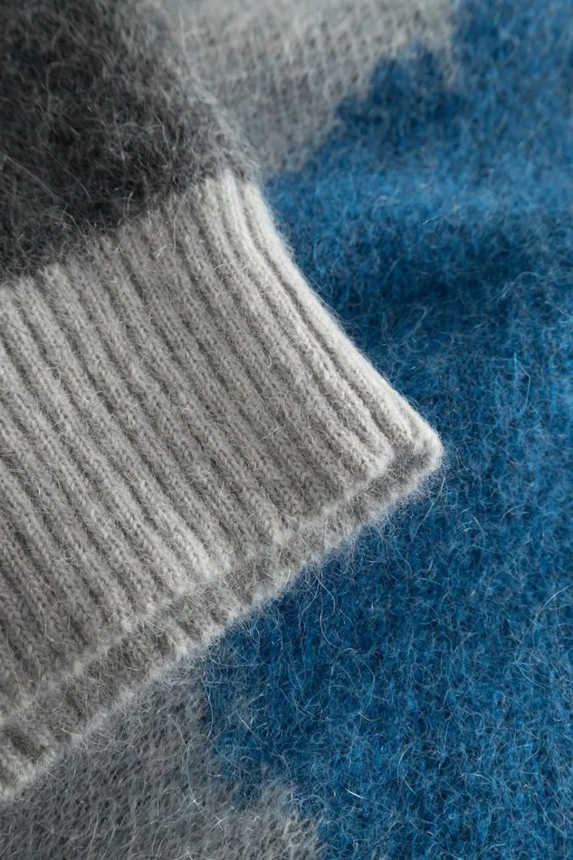 Men Norse Projects Knitwear Arild Alpaca Mohair Jacquard Sweater Grey Melange