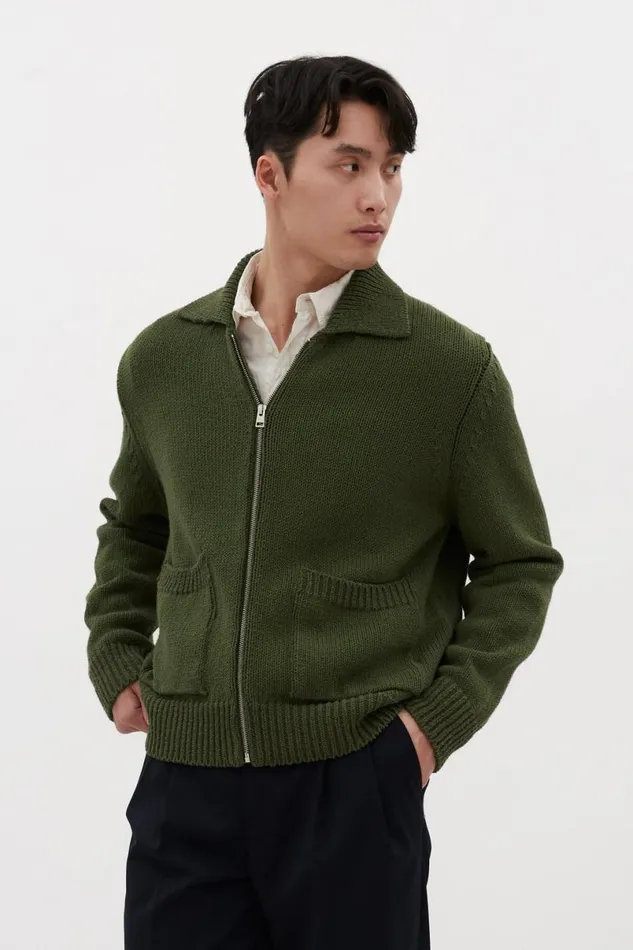 Men Norse Projects Knitwear Erik Cotton Jacket Ivy Green