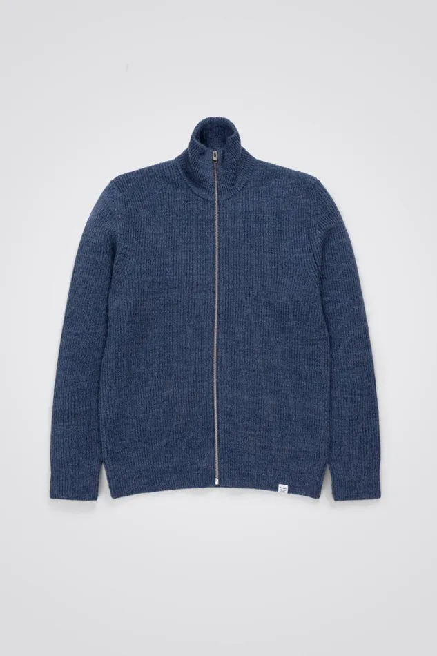 Men Norse Projects Knitwear Hagen Cotton Wool Jacket Calcite Blue