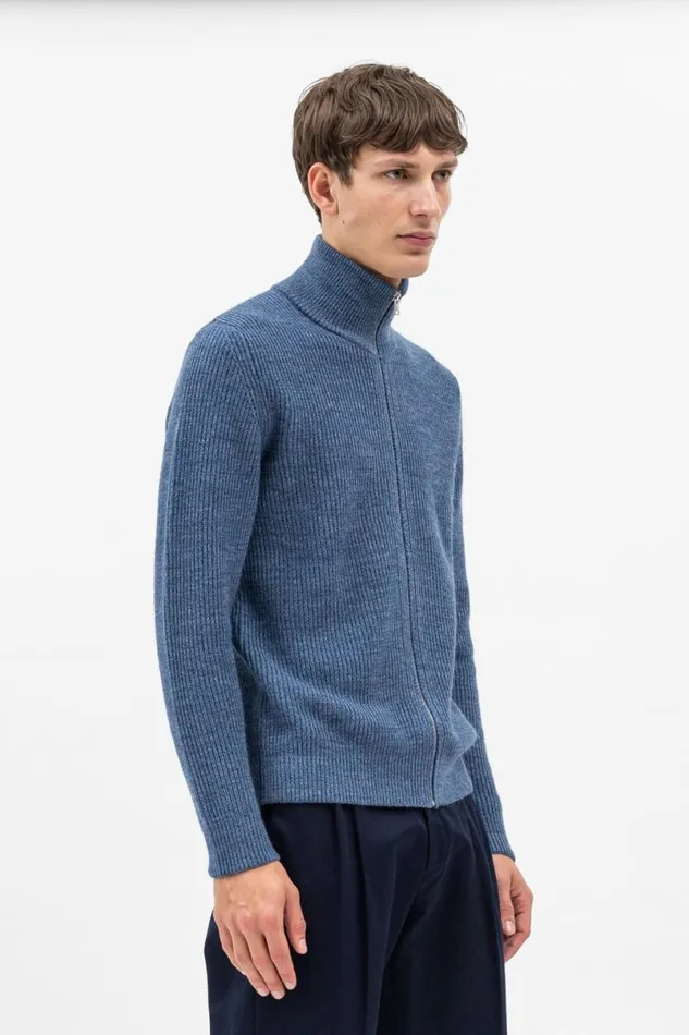 Men Norse Projects Knitwear Hagen Cotton Wool Jacket Calcite Blue