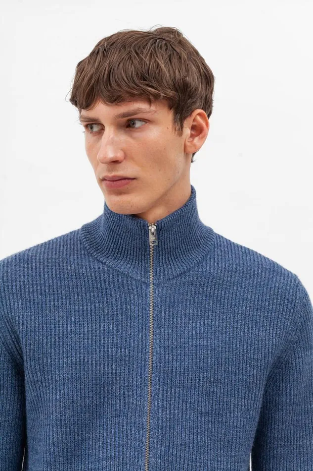 Men Norse Projects Knitwear Hagen Cotton Wool Jacket Calcite Blue