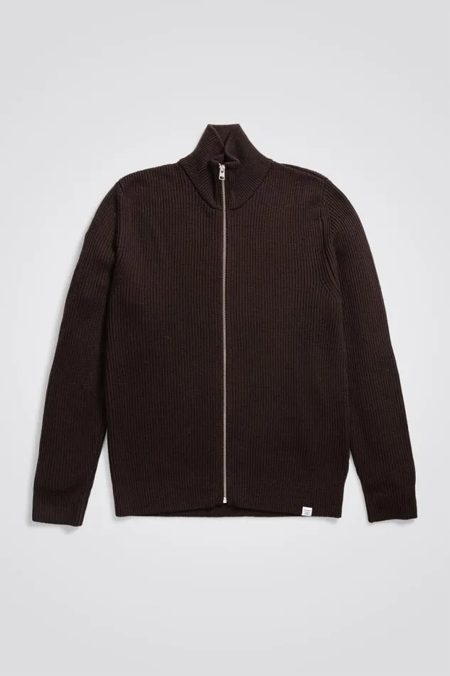 Men Norse Projects Knitwear Hagen Wool Cotton Jacket Espresso