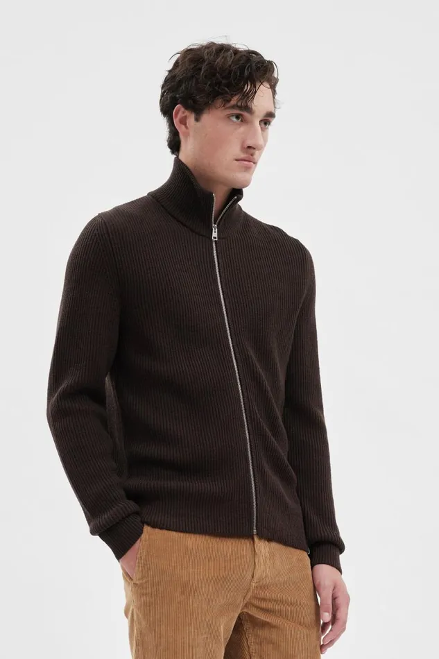 Men Norse Projects Knitwear Hagen Wool Cotton Jacket Espresso