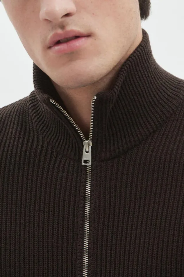 Men Norse Projects Knitwear Hagen Wool Cotton Jacket Espresso