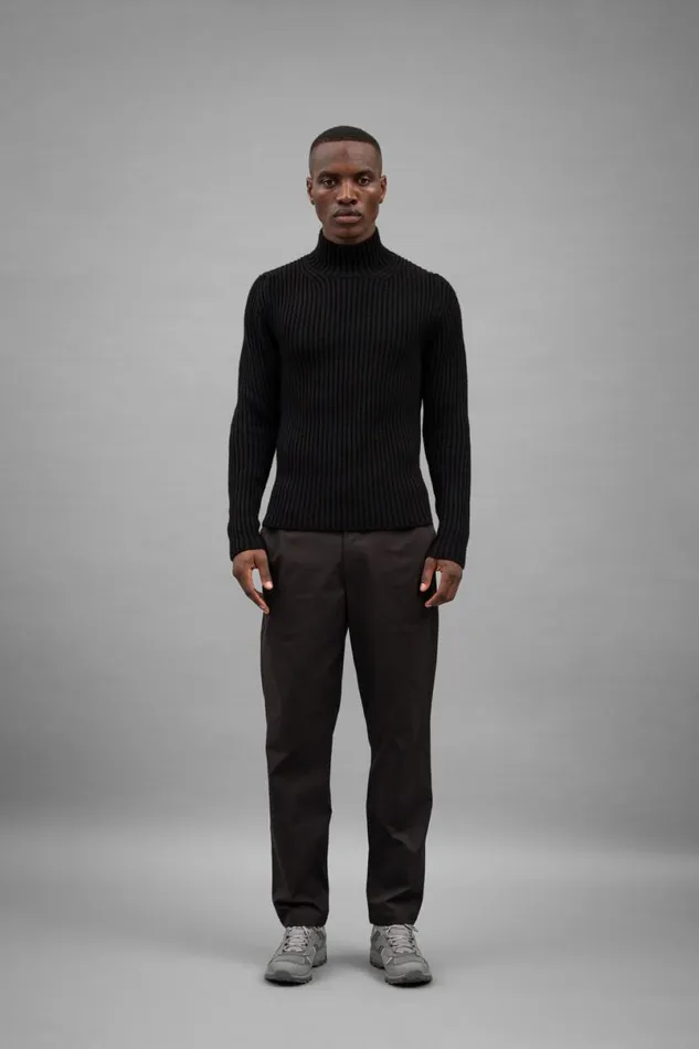 Men Norse Projects Knitwear Hybrid Rib Mock Neck Stretch Wool Black