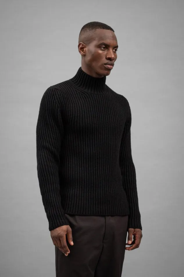 Men Norse Projects Knitwear Hybrid Rib Mock Neck Stretch Wool Black