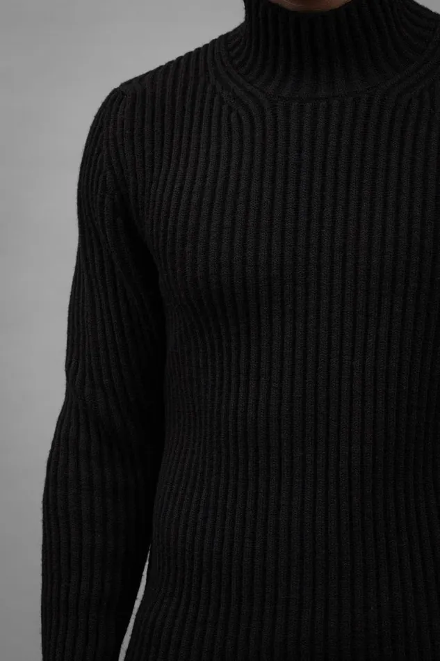 Men Norse Projects Knitwear Hybrid Rib Mock Neck Stretch Wool Black