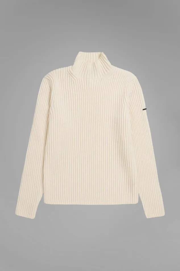 Men Norse Projects Knitwear Hybrid Rib Mock Neck Stretch Wool Ecru