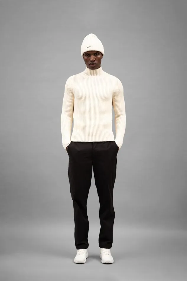 Men Norse Projects Knitwear Hybrid Rib Mock Neck Stretch Wool Ecru