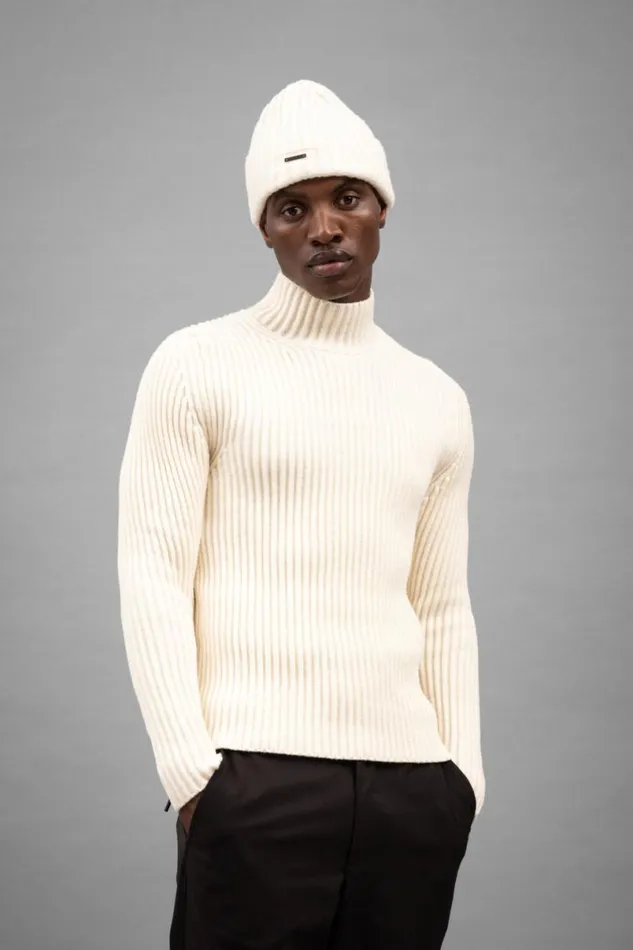 Men Norse Projects Knitwear Hybrid Rib Mock Neck Stretch Wool Ecru