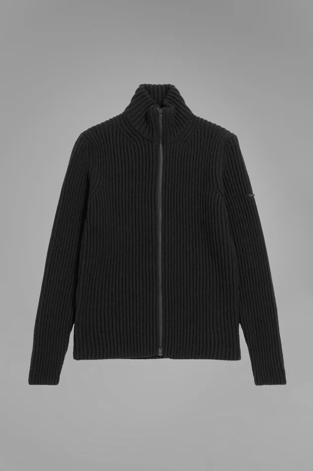 Men Norse Projects Knitwear Hybrid Rib Zip Jacket Stretch Wool Black