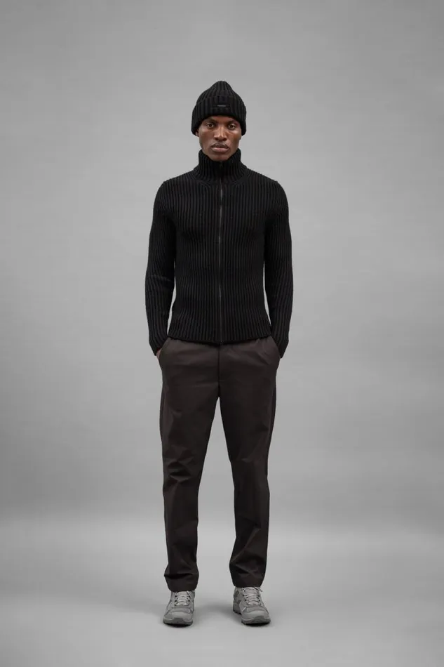 Men Norse Projects Knitwear Hybrid Rib Zip Jacket Stretch Wool Black