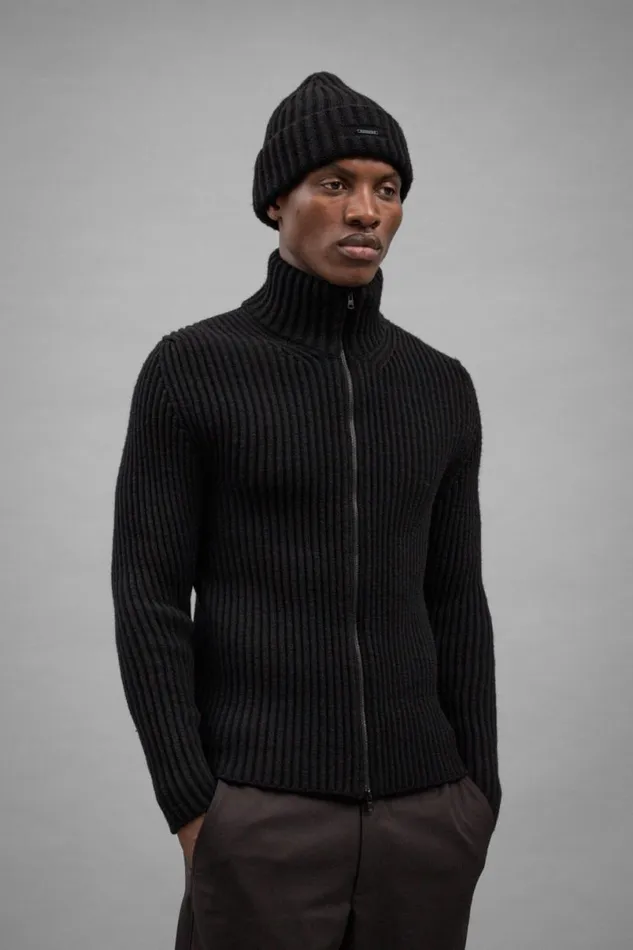 Men Norse Projects Knitwear Hybrid Rib Zip Jacket Stretch Wool Black