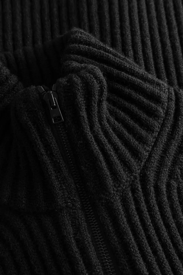 Men Norse Projects Knitwear Hybrid Rib Zip Jacket Stretch Wool Black