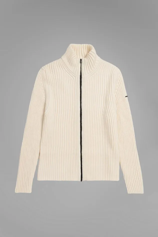 Men Norse Projects Knitwear Hybrid Rib Zip Jacket Stretch Wool Ecru
