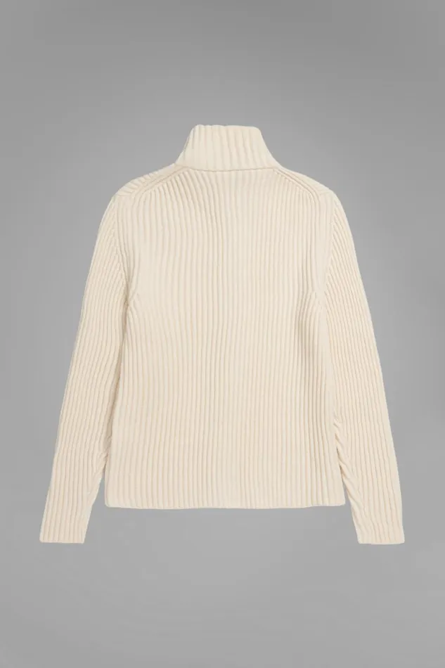 Men Norse Projects Knitwear Hybrid Rib Zip Jacket Stretch Wool Ecru