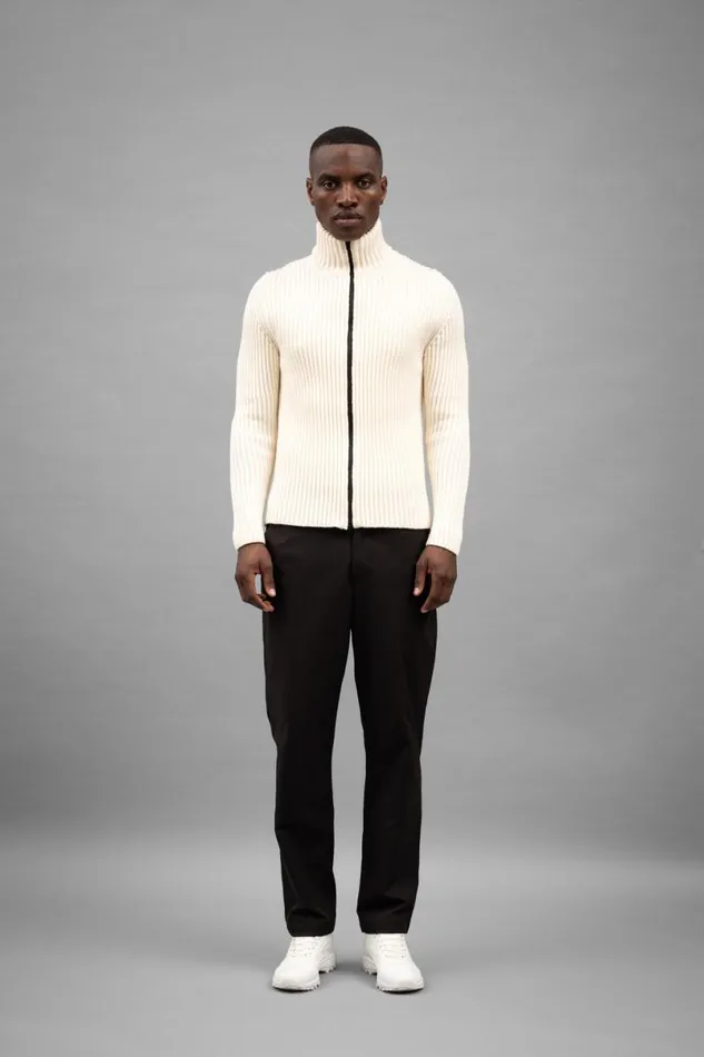 Men Norse Projects Knitwear Hybrid Rib Zip Jacket Stretch Wool Ecru