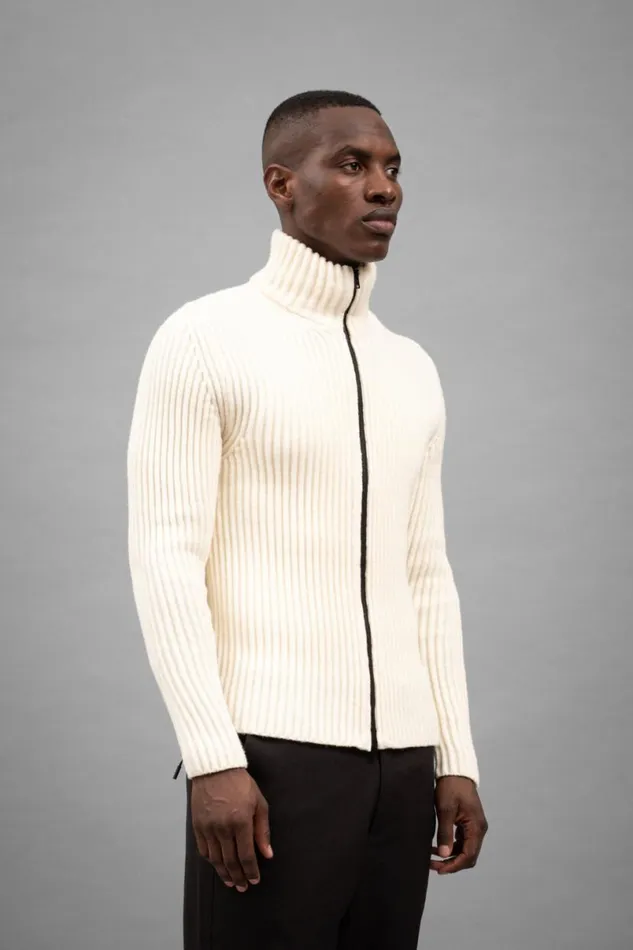 Men Norse Projects Knitwear Hybrid Rib Zip Jacket Stretch Wool Ecru