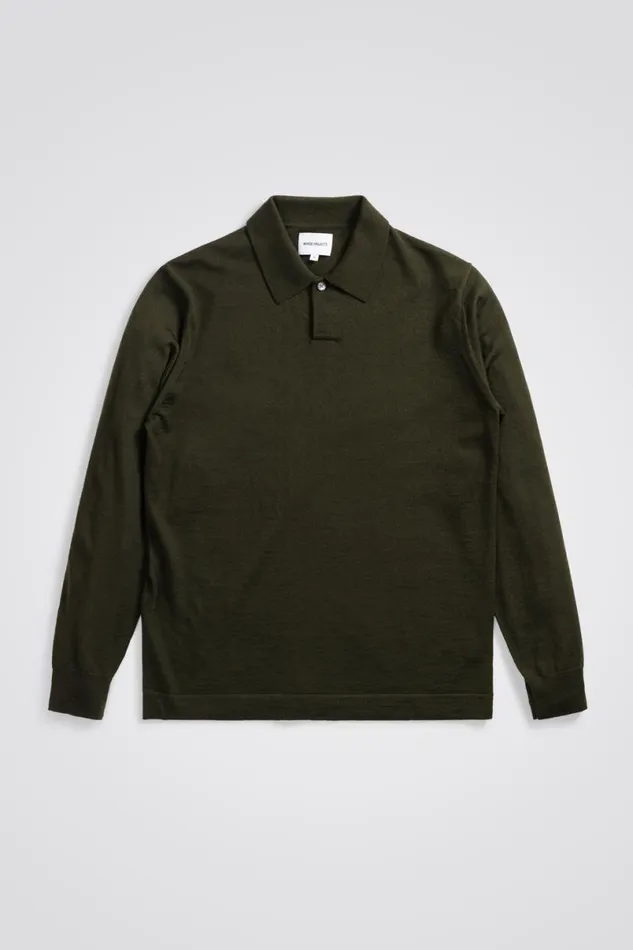 Men Norse Projects Knitwear Jon Tech Merino LS Polo Army Green