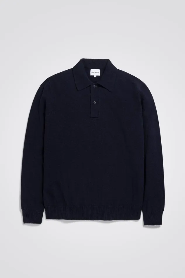 Men Norse Projects Knitwear Marco Merino Lambswool Polo Dark Navy