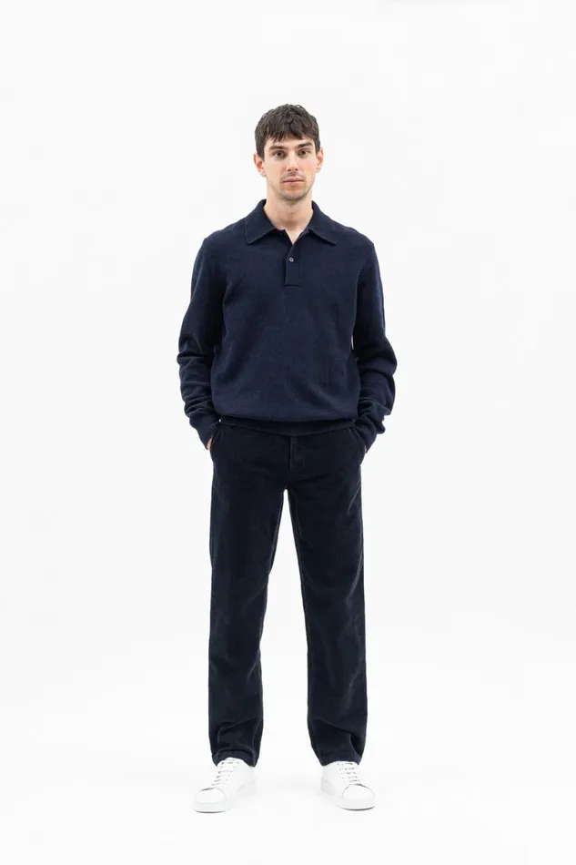 Men Norse Projects Knitwear Marco Merino Lambswool Polo Dark Navy