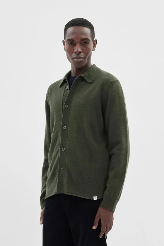 Men Norse Projects Knitwear Martin Merino Lambswool Shirt Army Green