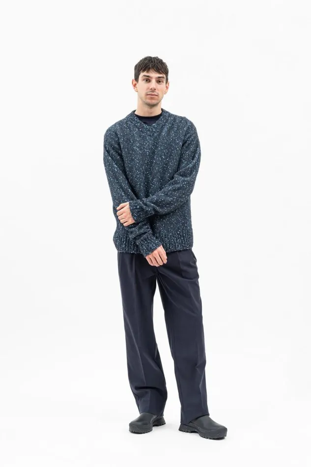 Men Norse Projects Knitwear Rasmus Relaxed Tweed VNeck Sweater Light Stone Blue