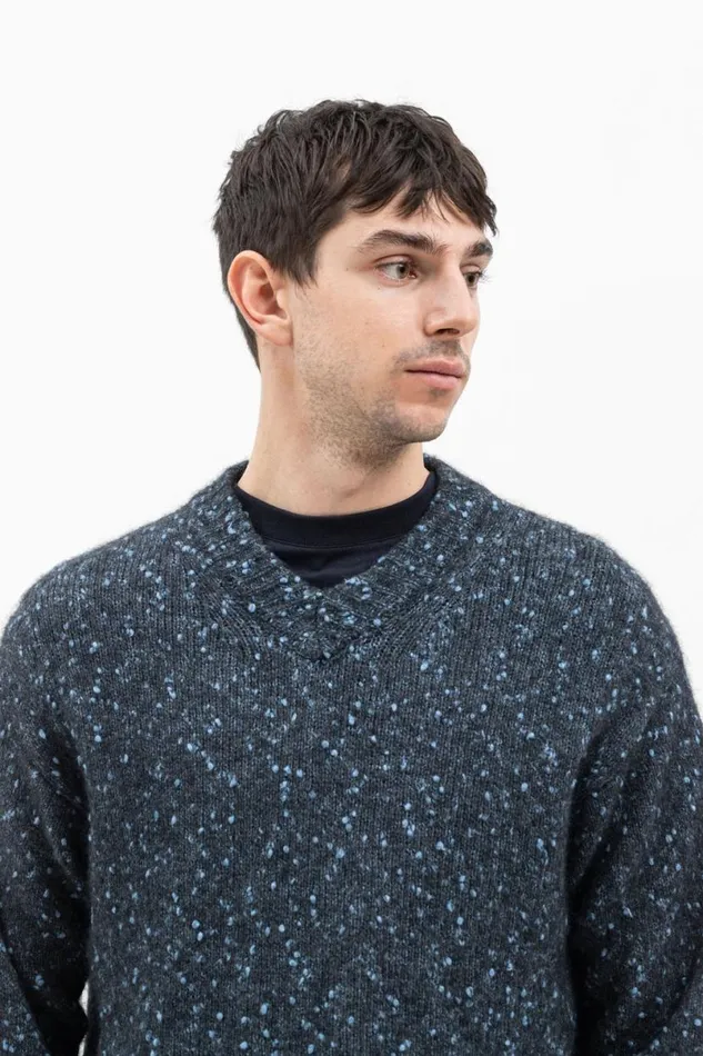 Men Norse Projects Knitwear Rasmus Relaxed Tweed VNeck Sweater Light Stone Blue