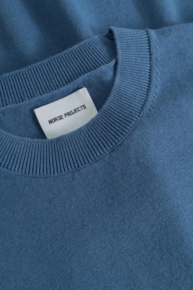 Men Norse Projects Knitwear Rhys Cotton Linen Tshirt Calcite Blue