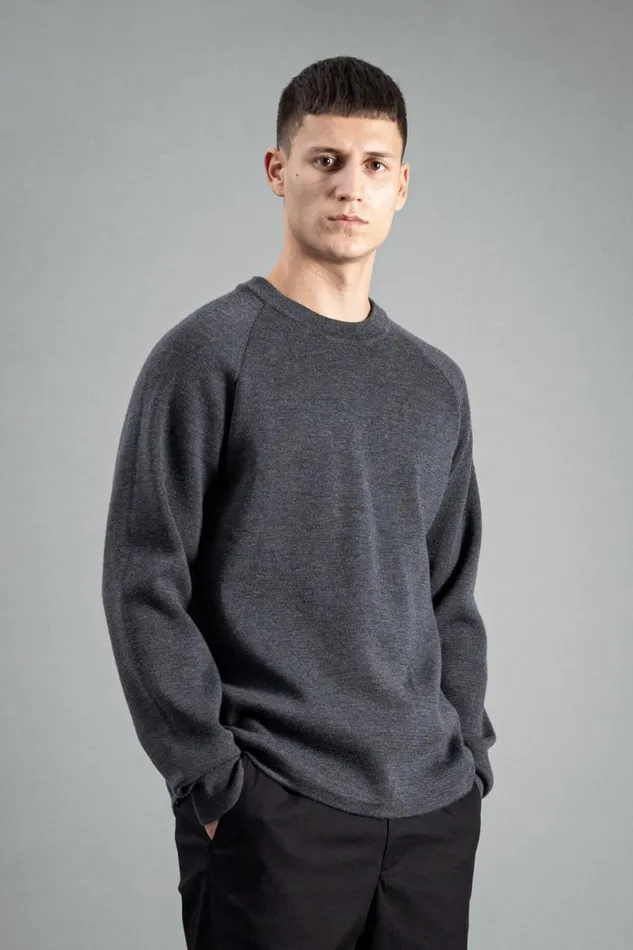 Men Norse Projects Knitwear Tech Merino Milano Crew Charcoal Melange