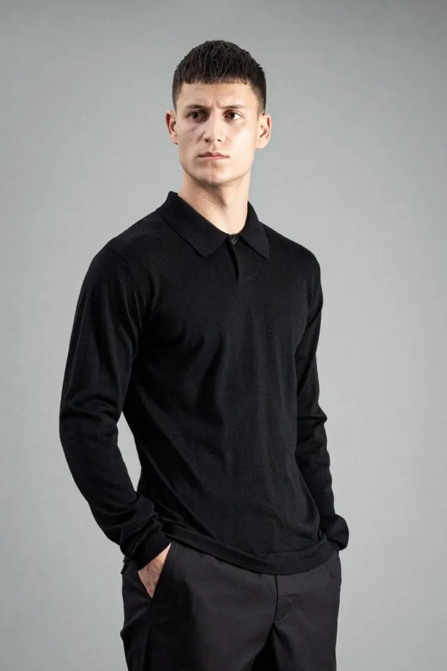 Men Norse Projects Knitwear Tech Merino Polo Black