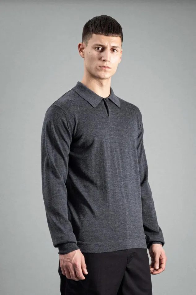 Men Norse Projects Knitwear Tech Merino Polo Charcoal Melange