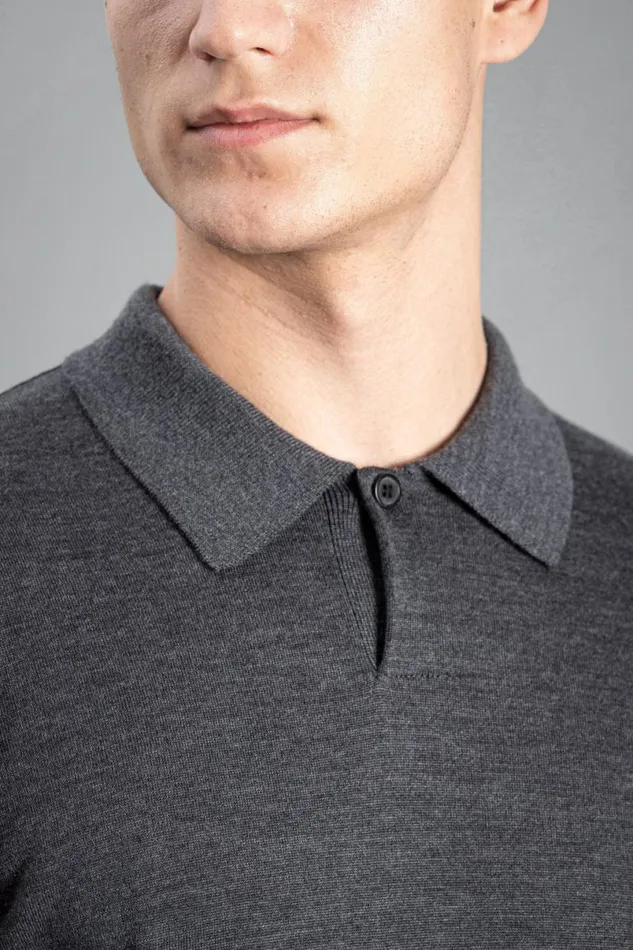 Men Norse Projects Knitwear Tech Merino Polo Charcoal Melange