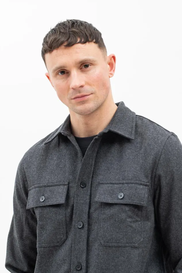 Men Norse Projects Overshirts Silas Wool Charcoal Melange