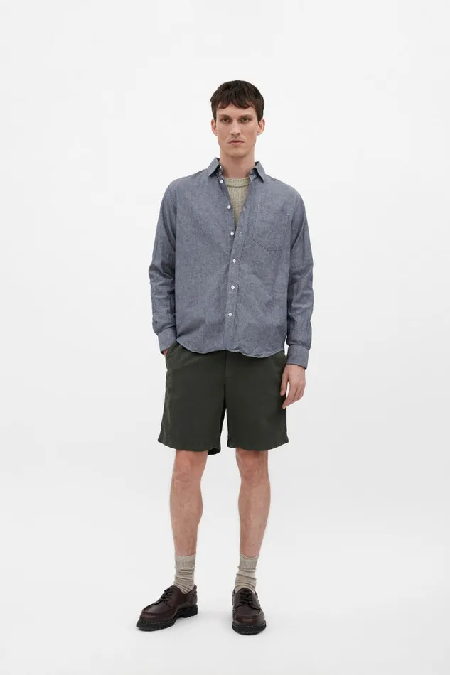Men Norse Projects Shirting Algot Relaxed Cotton Linen Shirt Dark Navy