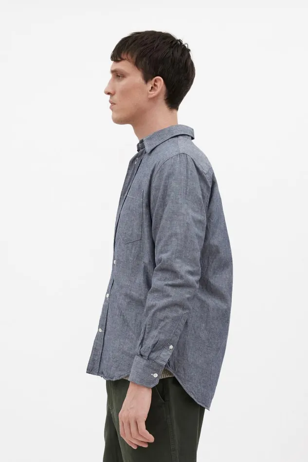Men Norse Projects Shirting Algot Relaxed Cotton Linen Shirt Dark Navy