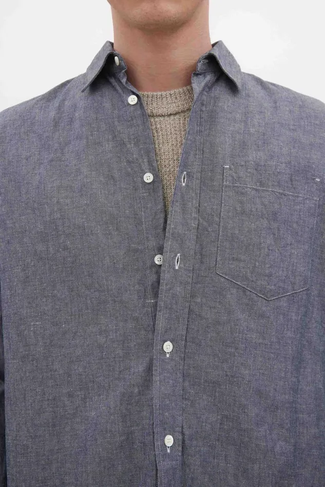 Men Norse Projects Shirting Algot Relaxed Cotton Linen Shirt Dark Navy