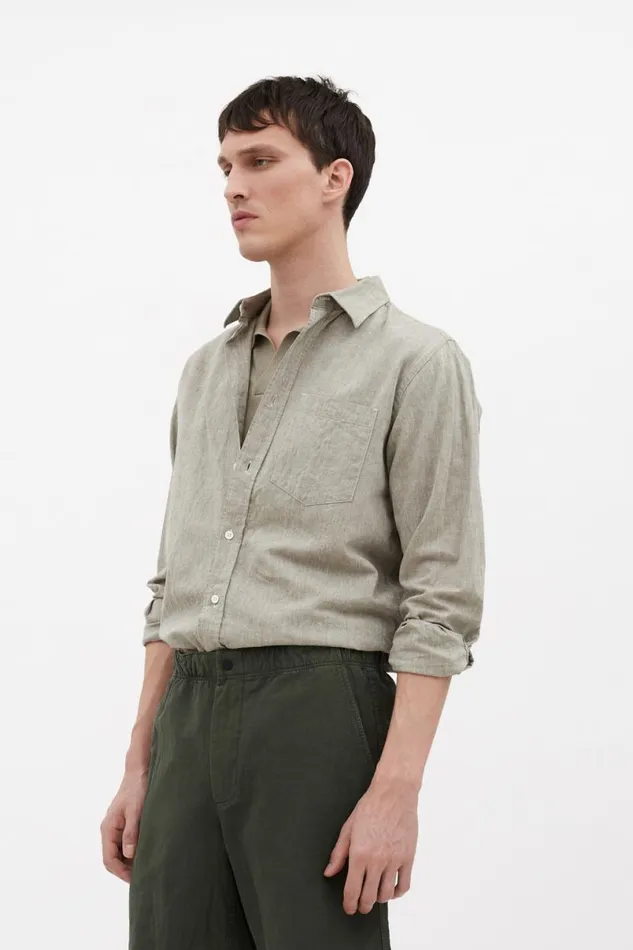 Men Norse Projects Shirting Algot Relaxed Cotton Linen Shirt Ivy Green
