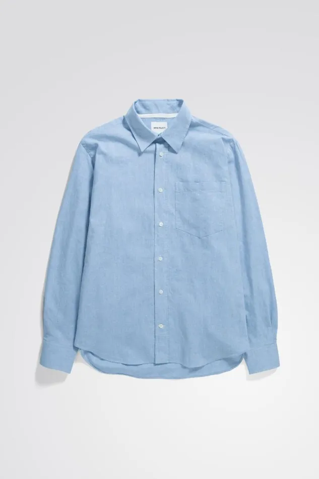 Men Norse Projects Shirting Algot Relaxed Cotton Linen Shirt Pale Blue
