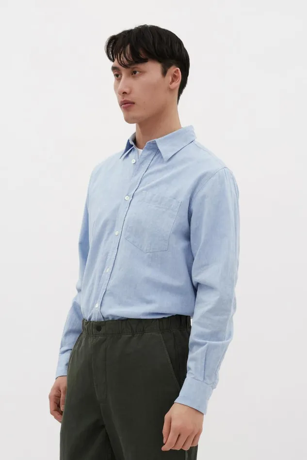 Men Norse Projects Shirting Algot Relaxed Cotton Linen Shirt Pale Blue