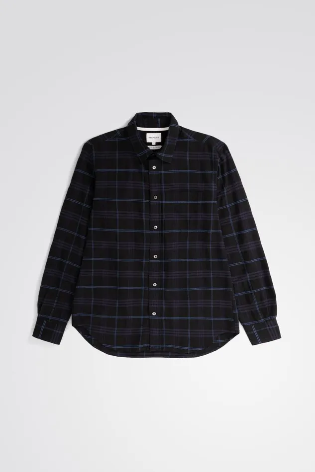 Men Norse Projects Shirting Algot Relaxed Textured Check Shirt Dark Navy