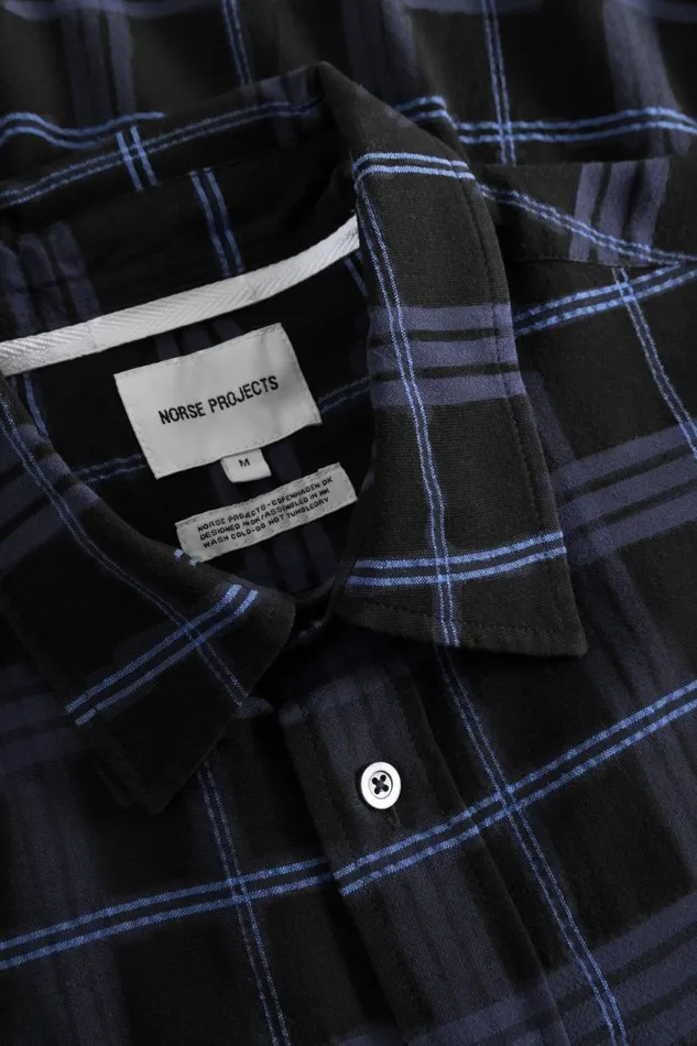 Men Norse Projects Shirting Algot Relaxed Textured Check Shirt Dark Navy