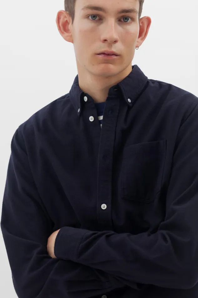 Men Norse Projects Shirting Anton Brushed Flannel Dark Navy