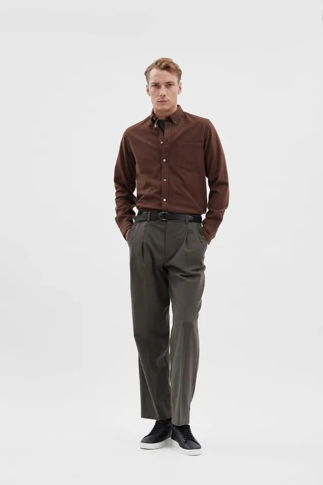 Men Norse Projects Shirting Anton Brushed Flannel Rust Brown