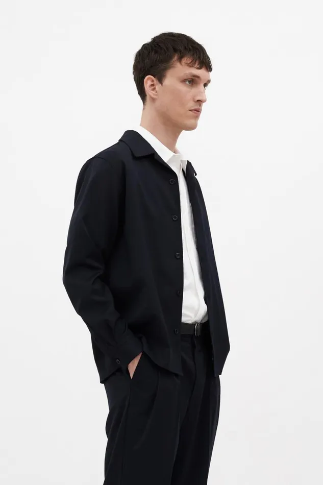 Men Norse Projects Shirting Carsten Light Wool LS Shirt Dark Navy