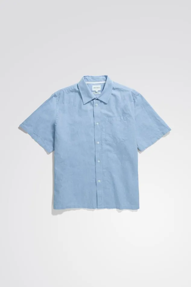 Men Norse Projects Shirting Ivan Relaxed Cotton Linen SS Shirt Pale Blue