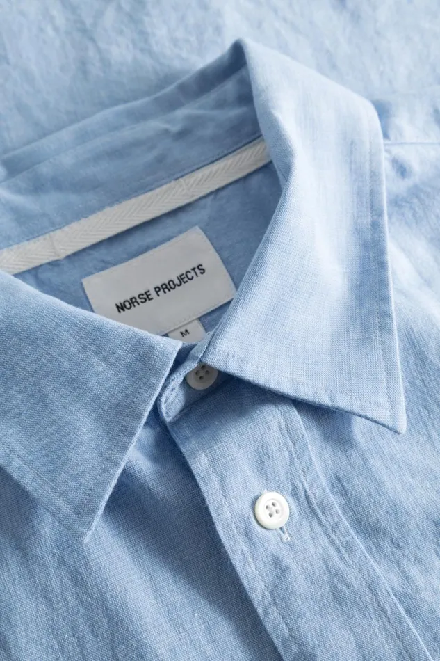 Men Norse Projects Shirting Ivan Relaxed Cotton Linen SS Shirt Pale Blue