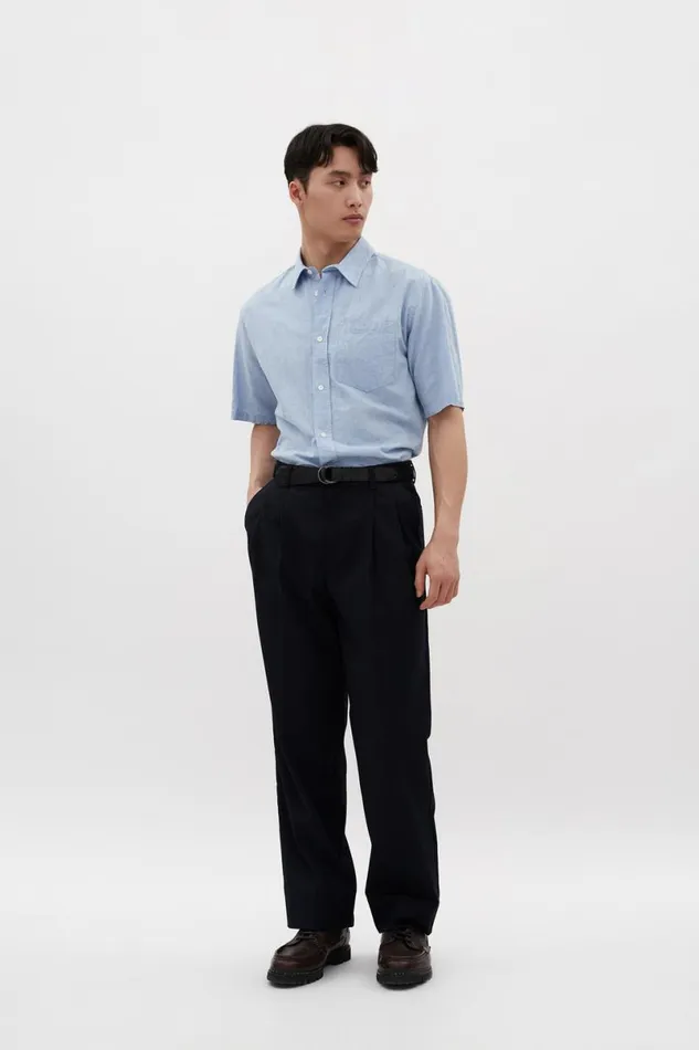 Men Norse Projects Shirting Ivan Relaxed Cotton Linen SS Shirt Pale Blue
