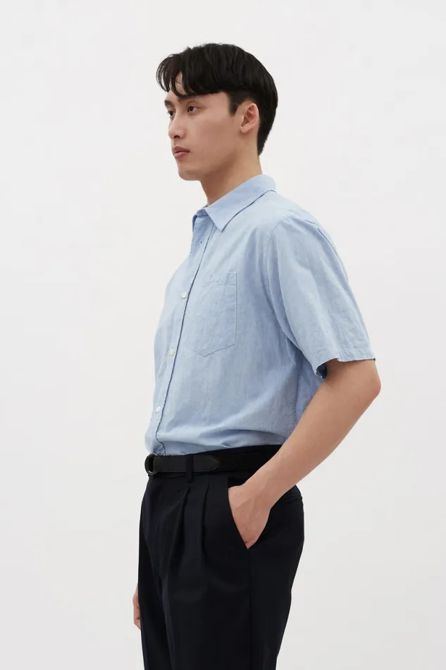 Men Norse Projects Shirting Ivan Relaxed Cotton Linen SS Shirt Pale Blue